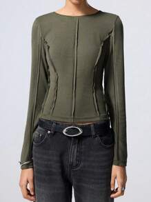 LYSMO 休闲纯色修身长袖 T 恤，春/秋