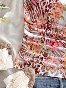 Soleia Top de punto estampado con flores tropicales y estampado de leopardo, de colores alegres, para vestir de vacaciones en primavera/verano, para mujer - Multicolor - Ver 5