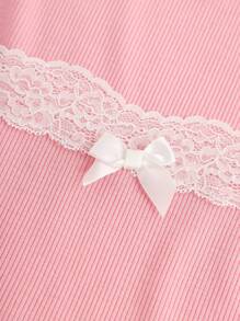 SHEIN Girlism Solid Color Ribbed Ruffle Collar Long Sleeve Tight Fit Tee Shirt For Teenage Girls, Versatile Street Wear - Pink - View 3