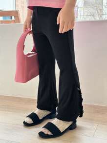 DAZY Young Girl Knitted Flared Pants, Spring/Summer Fall,Winter - Black - View 2