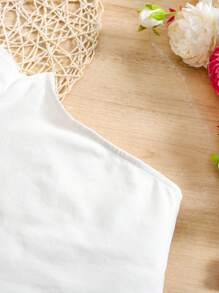 SHEIN 女婴荷叶边不对称肩上衣和迷你裙 2 件套，可爱优雅的夏季服装