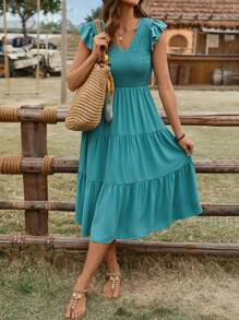 SHEIN LUNE Women's Casual Ruffle Trim Sleeveless Mid-Length Dress, Daily Basic Spring/Summer Wear - Green - View 6