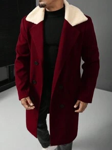 Manfinity Homme Abrigo largo de manga larga con botones y paneles de unicolor para hombres de talla grande, otoño/invierno