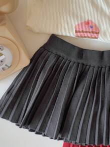 DAZY Vestido de punto plisado de color liso, de estilo minimalista, para niñas (talla pequeña), para uso casual diario