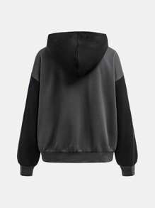 SHEIN Tween Girls' Loose Casual Sports Contrasting Pattern Hooded Zip-Up Sweatshirt - Multicolor - View 2