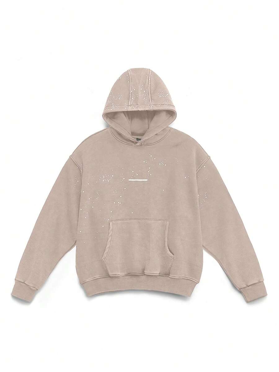 NEON BLANC Men's Street Style Knitted Salt Distressed Rhinestones Long Sleeve Hoodie, For Fall Winter - Camel - View 1