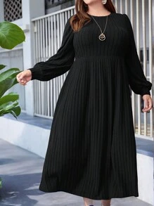 EMERY ROSE 加大纯色灯笼红带袖罗纹针织冬装