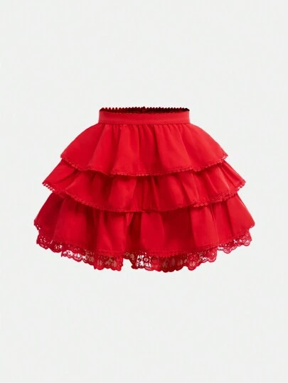 SHEIN Girlism 青少年女孩休闲编织分层裙子