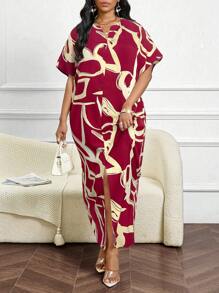 SHEIN Lady Vestido modesto de manga de mariposa tejido, elegante y casual para otoño e invierno, estilo árabe - Rojo - Ver 5
