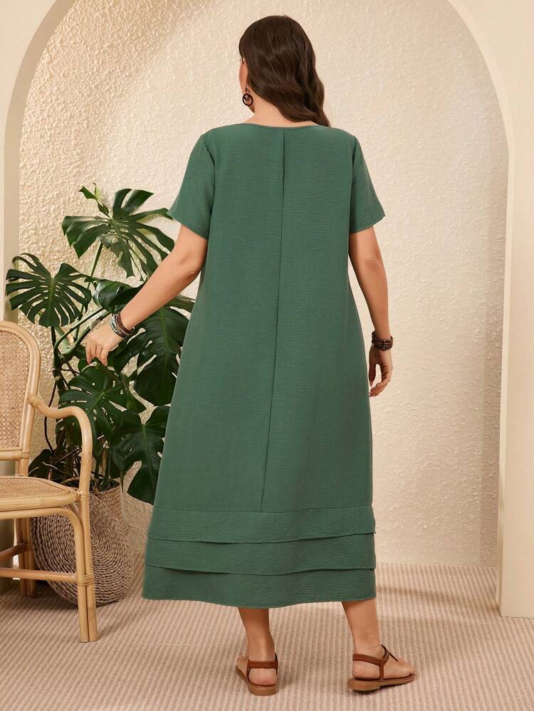 Plus Size Solid Color Short Sleeve Casual Vacation Dress Spring Outfits For Women Vacation Country Sage Green,Summer