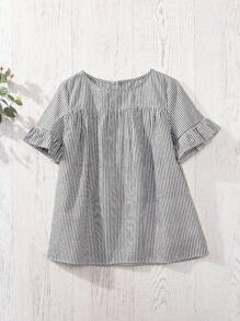 Rusticease Women's Casual Plaid Ruffle Short Sleeve Loose Blouse, Summer Gingham  Plaid Linen Country Outfits Women - Black and White - View 6