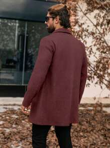 Manfinity Homme Abrigo casual de lana de longitud media para hombre, regalo para novio, ropa de hombre para otoño, prendas versátiles para invierno, sobretodo gris - Burdeos - Ver 2