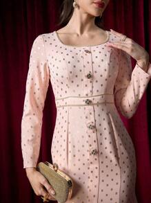 Modelyn Women's Elegant High-End Refined Sequined French Style Square Collar Fishtail Midi Dress - Multicolor - View 5