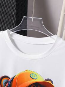 1pc Tween Boys' Cute Tiger Graphic With Earphone Print Short Sleeve T-Shirt, Spring/Summer
