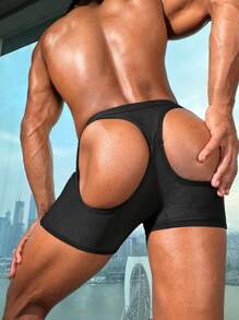 Men's Solid Color Hollow Minimalist Slim Fit Sexy Briefs, Casual Everyday Wear