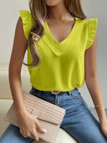 Breezaya Women's Solid Color V-Neck Sleeveless Simple Casual Top, Everyday Wear - Mustard Yellow - View 6