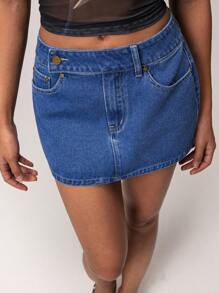 Forever 21 Y2K Style Spring/Summer Casual Simple Commuting Versatile Women Denim A-Line Mini Skirt - Dark Wash - View 3