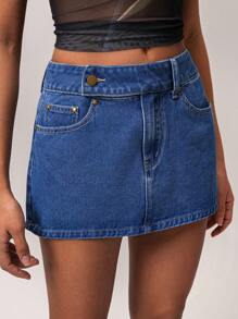 Forever 21 Y2K Style Spring/Summer Casual Simple Commuting Versatile Women Denim A-Line Mini Skirt - Dark Wash - View 7