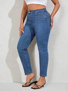 EURMUSE Jeans de talle alto estilo "mom fit" con 98% algodón - Lavado ligero - Ver 5