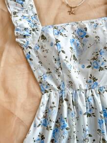 Soleia Women's Floral All Over Print Sleeveless Simple Elegant Dress - Blue - View 5