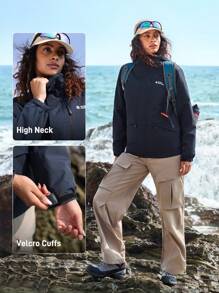 SHEIN Jas Hujan Wanita Polos Lengan Panjang dengan Resleting Depan dan Motif Huruf, Sederhana, Kasual, dan Berkerudung untuk Aktivitas Luar Ruangan - Navy Blue - View 6