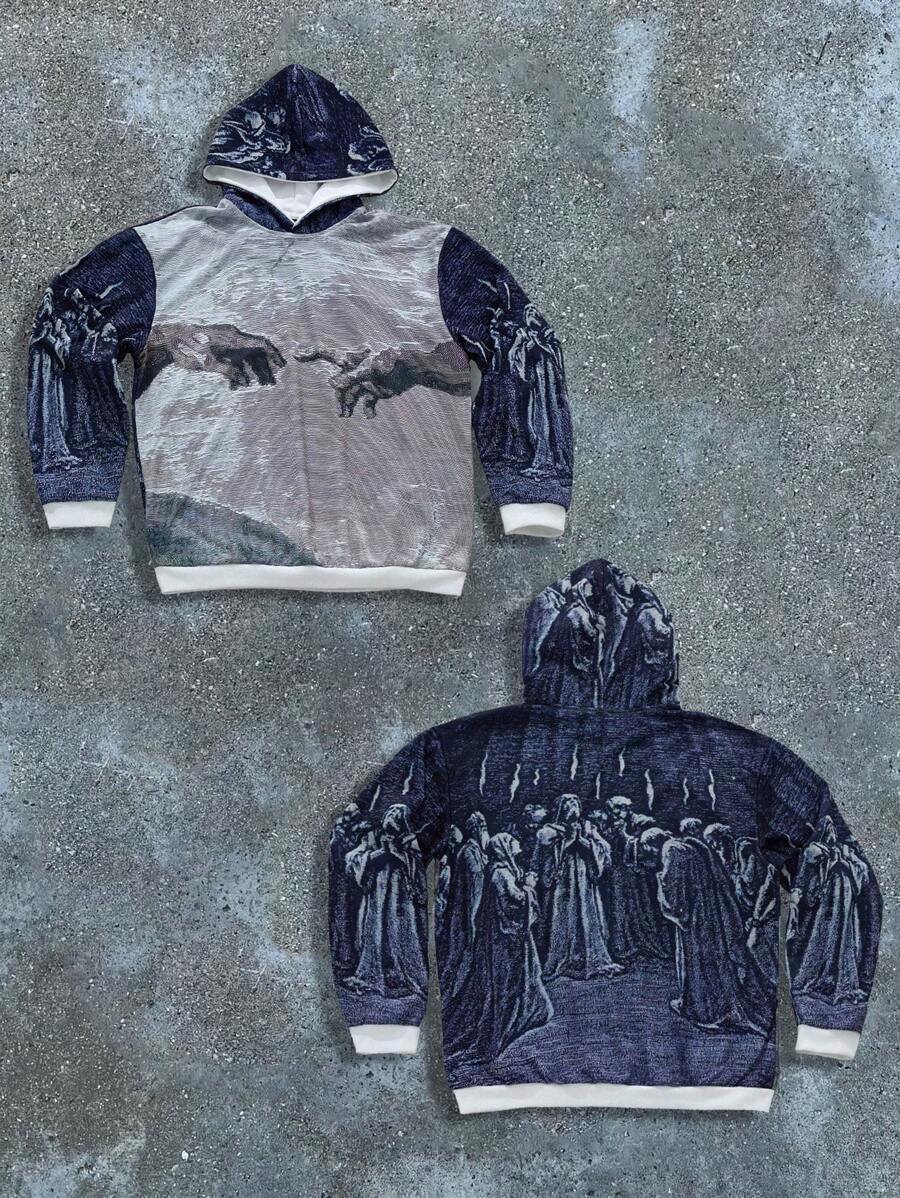 PAVTROS Sudadera con capucha de manga larga con bloques de color y estampado de huella digital para hombre, regalo para novio