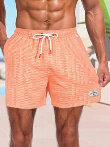 Manfinity Men's Simple Fashion Casual Beach Shorts, Everyday Wear,Hawaiian - Orange - View 3