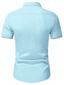 Manfinity Homme Men's Solid Color Patchwork Front Button Short Sleeve T-Shirt, Casual Everyday Wear
