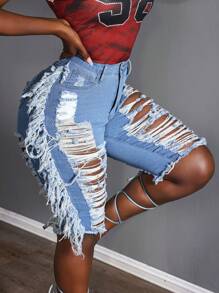 Slaydiva Women's Pockets Distressed Denim Shorts