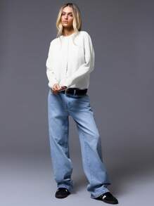 MUSERA Button Up Crew Neck Cardigan For Spring Y2K 90's Casual Cute Oversized Tee Airport Outfits Fall Back To School Autumn Winter Everyday  Work Office  Chic Sweater Spring - White - View 4