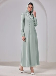 Al Najma 女士纯色长袖纽扣设计阿拉伯长袍，端庄长袍 - 綠色 - 查看 5