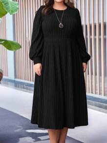 EMERY ROSE 加大纯色灯笼红带袖罗纹针织冬装