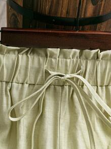 SHEIN LUNE 大码女式圣帕特里克节主题休闲短裤，波西米亚风节日春假服装 - 橄欖綠 - 查看 4