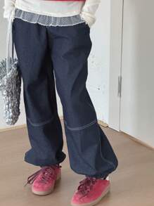 DAZY 少女宽松斜插口袋牛仔裤，秋季款