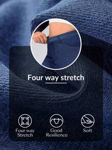 SHEIN Essnce Pantalones largos extra de mezclilla con estiramiento y abertura en el bajo, efecto estilizante, talla grande para mujer - Azul - Ver 7