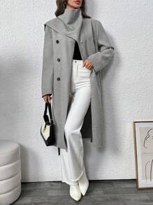 SHEIN Clasi Veste décontractée à manches longues et boutons pour femmes, couleur unie, pour le port quotidien