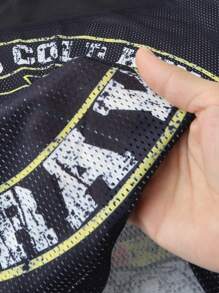 ROMWE MEN Prep Men's Jersey Shiny Fabric Splice Mesh Sports Short Sleeve Tracksuit - Black - View 5