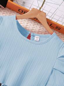 SHEIN Tween Girl' Simple Elegant Round Neck Short Sleeve Casual Dress - Blue - View 6