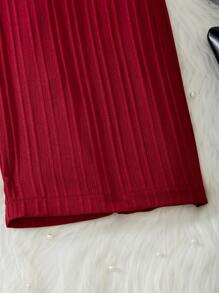 Sparklyn 2pcs/Set Tween Girl Textured Jacquard V Neck Flounce Sleeve Crop Top And Elastic Waist Pants, Casual Vacation Set For Spring & Summer,Holiday,Summer,Travel - Burgundy - View 5