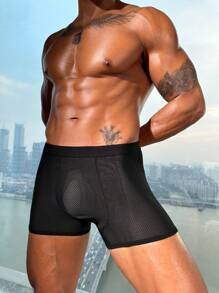 Men's Solid Color Hollow Minimalist Slim Fit Sexy Briefs, Casual Everyday Wear