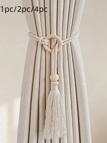 SHEIN 1 件/2 件/4 件绳天然木珠流苏绑带，简约北欧风格窗帘架和装饰 - 米色 - 查看 5
