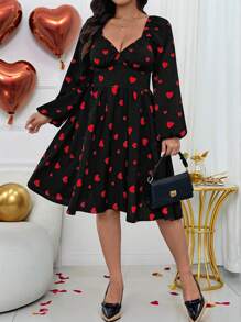 Celure Vestido elegante de manga larga con estampado de corazón para talla grande de mujer, para salir