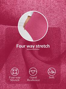 SHEIN EZwear Women's Asymmetric Waist Flared Casual Versatile Jeans,Christmas, Valentine's Day, New Style, Pink High Elastic Leggings Knitted Jeans Flared Pants