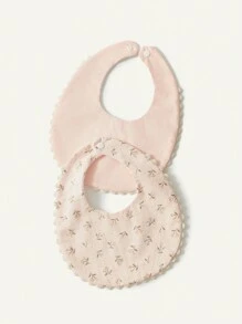 Cozy Pixies 2 件婴儿围嘴，小碎花高品质婚礼季节出牙口水围嘴，公主风格蕾丝边