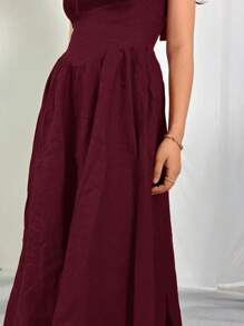 Firerie Women's Romantic Red Square Neck Long Dress - Burgundy - View 9
