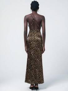 Aveloria Modichic Sexy Lace Spaghetti Strap V-Neck Leopard Print Patchwork High Waist Bodycon Dress - Multicolor - View 3