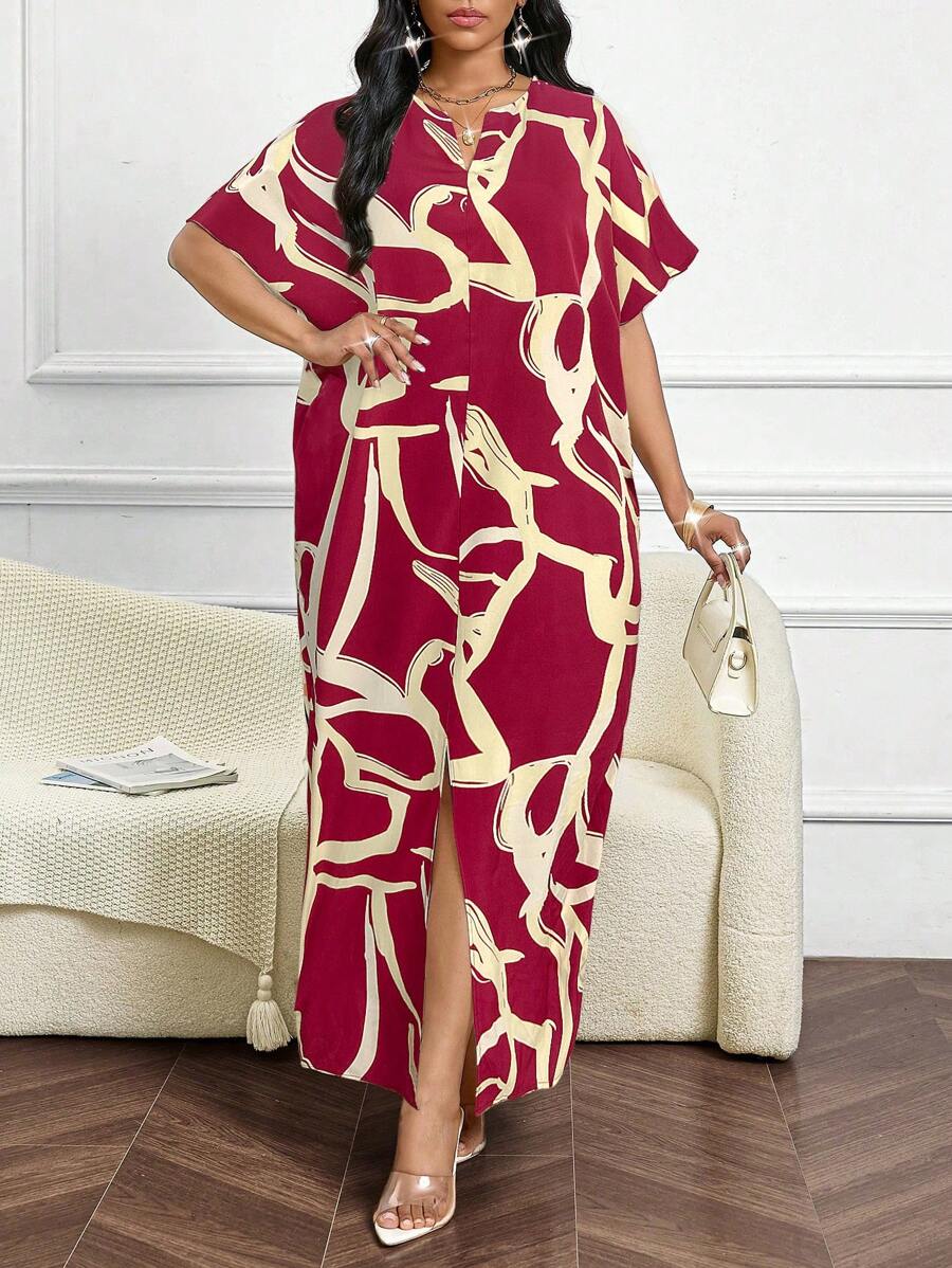 SHEIN Lady Vestido modesto de manga de mariposa tejido, elegante y casual para otoño e invierno, estilo árabe - Rojo - Ver 1