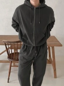 DAZY Men's Distressed Grey Hoodie And Sweatpants Set,Fall Clothes - Black - View 5