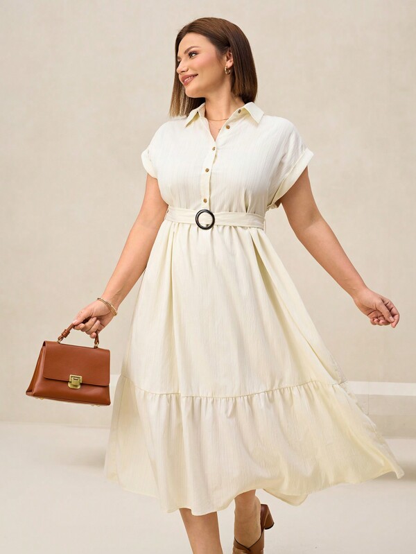 SHEIN Clasi 大码优雅纯色提花衬衫裙