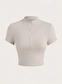 SHEIN EZwear Set de 3 camisetas de manga corta con cuello de pico y cierre de mujer de unicolor ajustadas - Multicolor - Ver 10